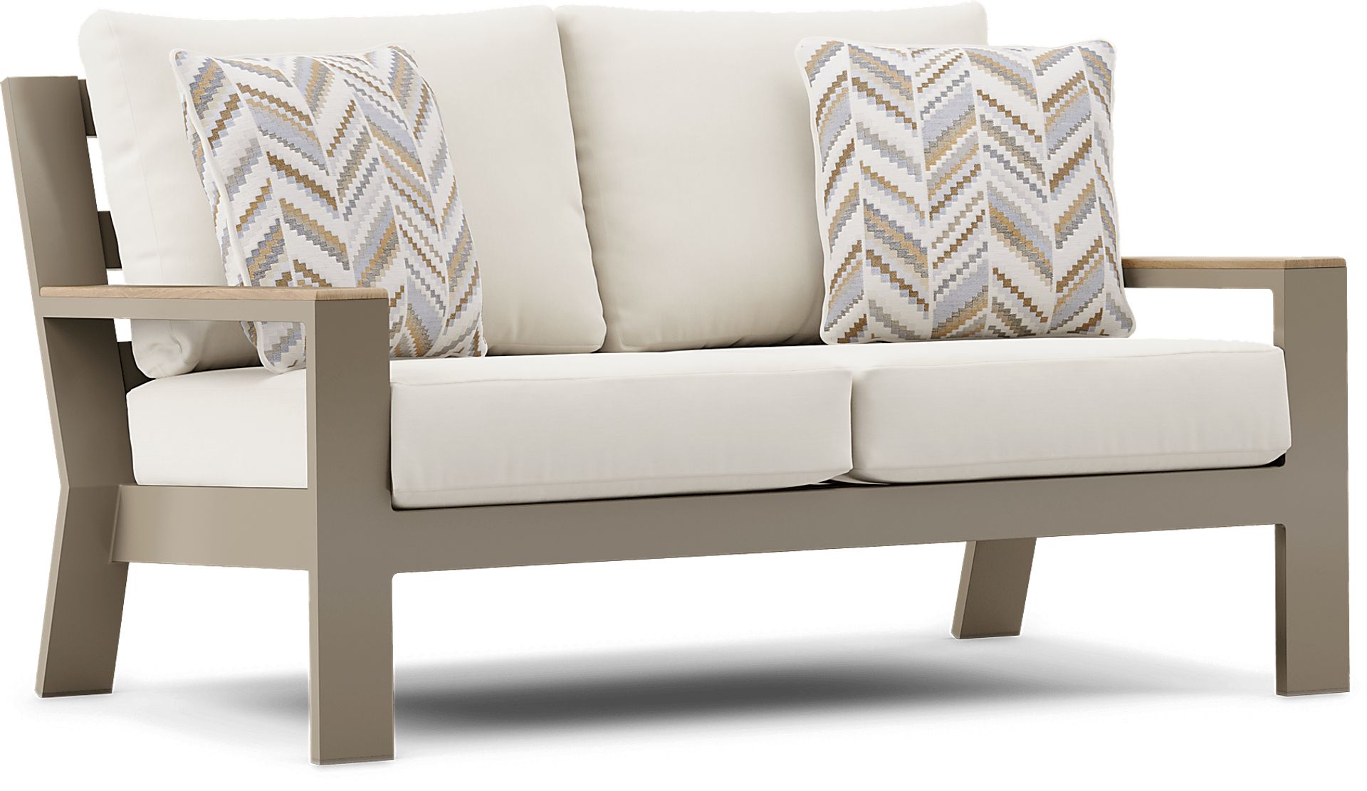Solana Taupe 4 Pc Outdoor Loveseat Seating Set With Natural Cushions - Image 3