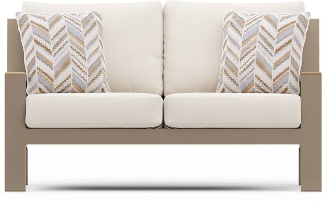 Solana Taupe 4 Pc Outdoor Loveseat Seating Set With Natural Cushions - Thumbnail - Image 2