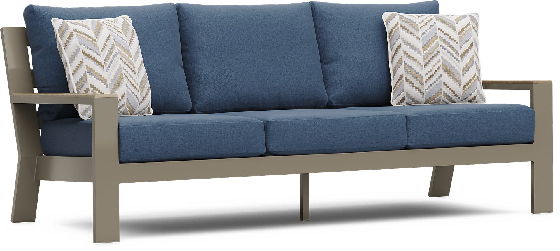 Solana Taupe Outdoor Sofa with Blueberry Cushions - Image 3