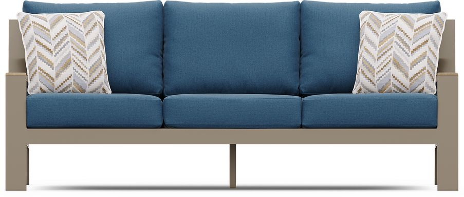 Solana Taupe Outdoor Sofa with Blueberry Cushions