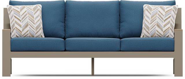 Solana Taupe Outdoor Sofa with Blueberry Cushions - Thumbnail - Image 1