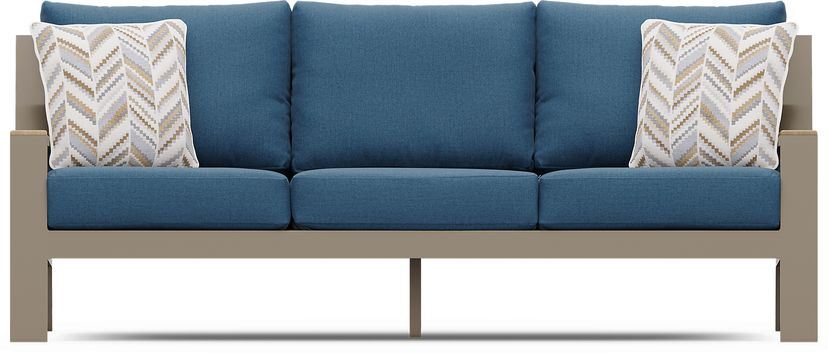 Solana Taupe Outdoor Sofa with Blueberry Cushions