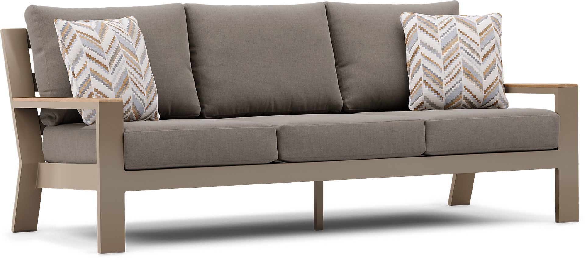Solana Taupe Outdoor Sofa with Mushroom Cushions - Image 2