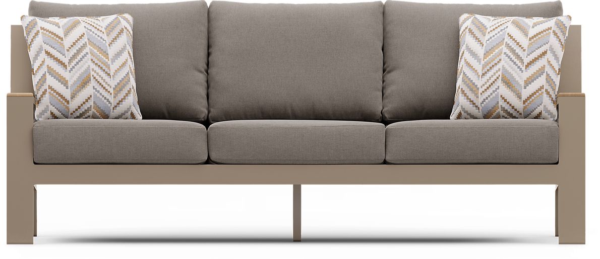 Solana Taupe Colors,Light Wood Mushroom Brown Aluminum Outdoor Sofa