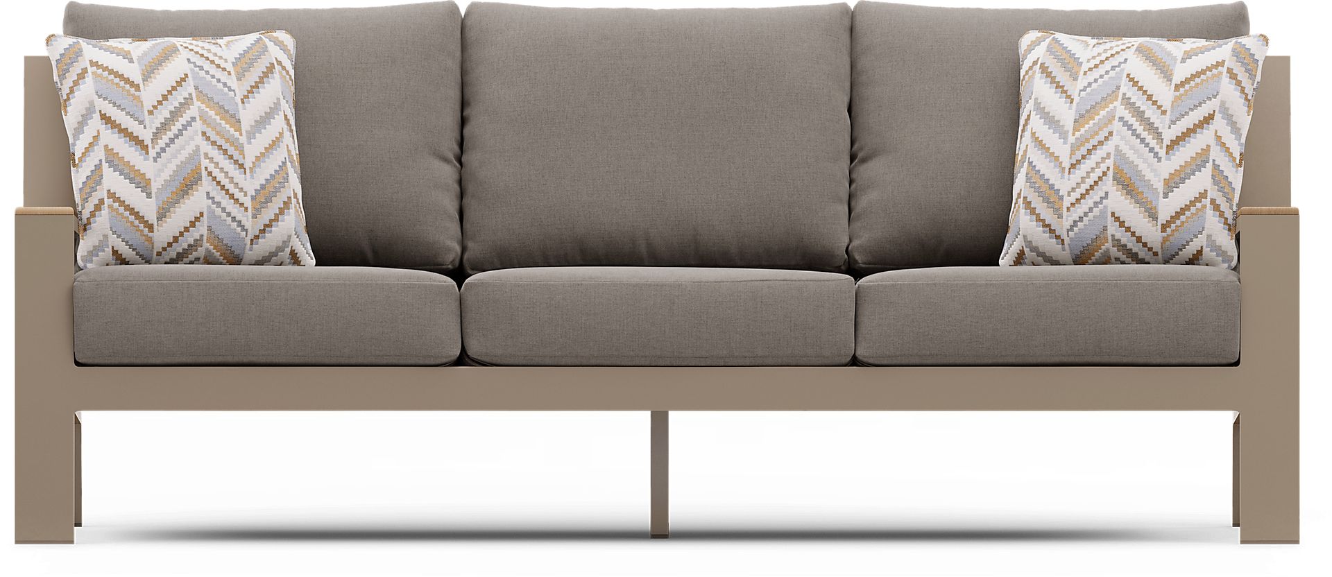 Solana Taupe Outdoor Sofa with Mushroom Cushions - Image 1