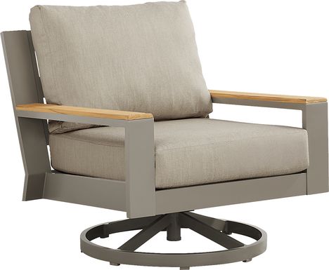 Solana Taupe Outdoor Swivel Rocker Club Chair with Bisque Cushions