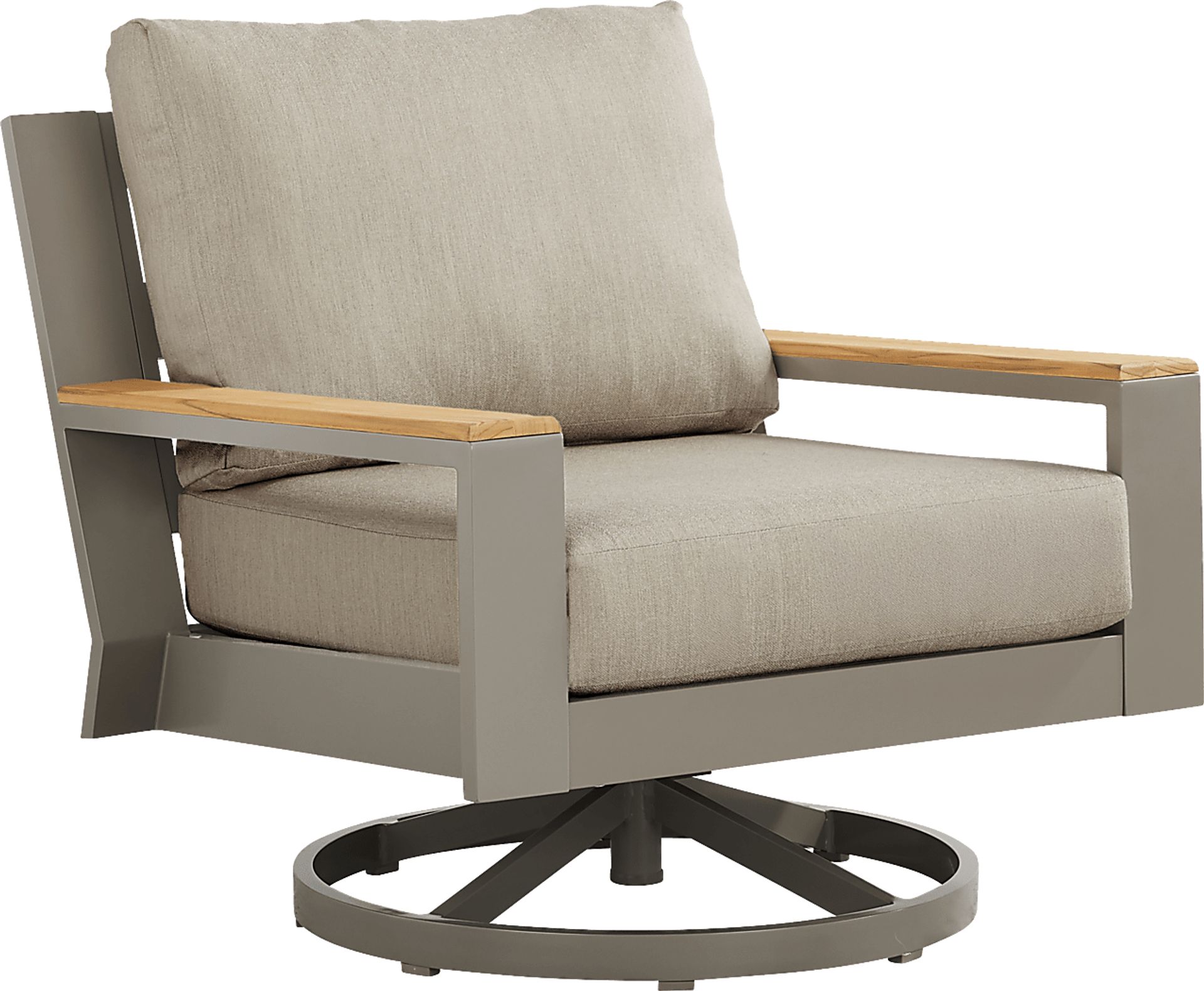 Solana Taupe Outdoor Swivel Rocker Club Chair with Bisque Cushions - Image 1