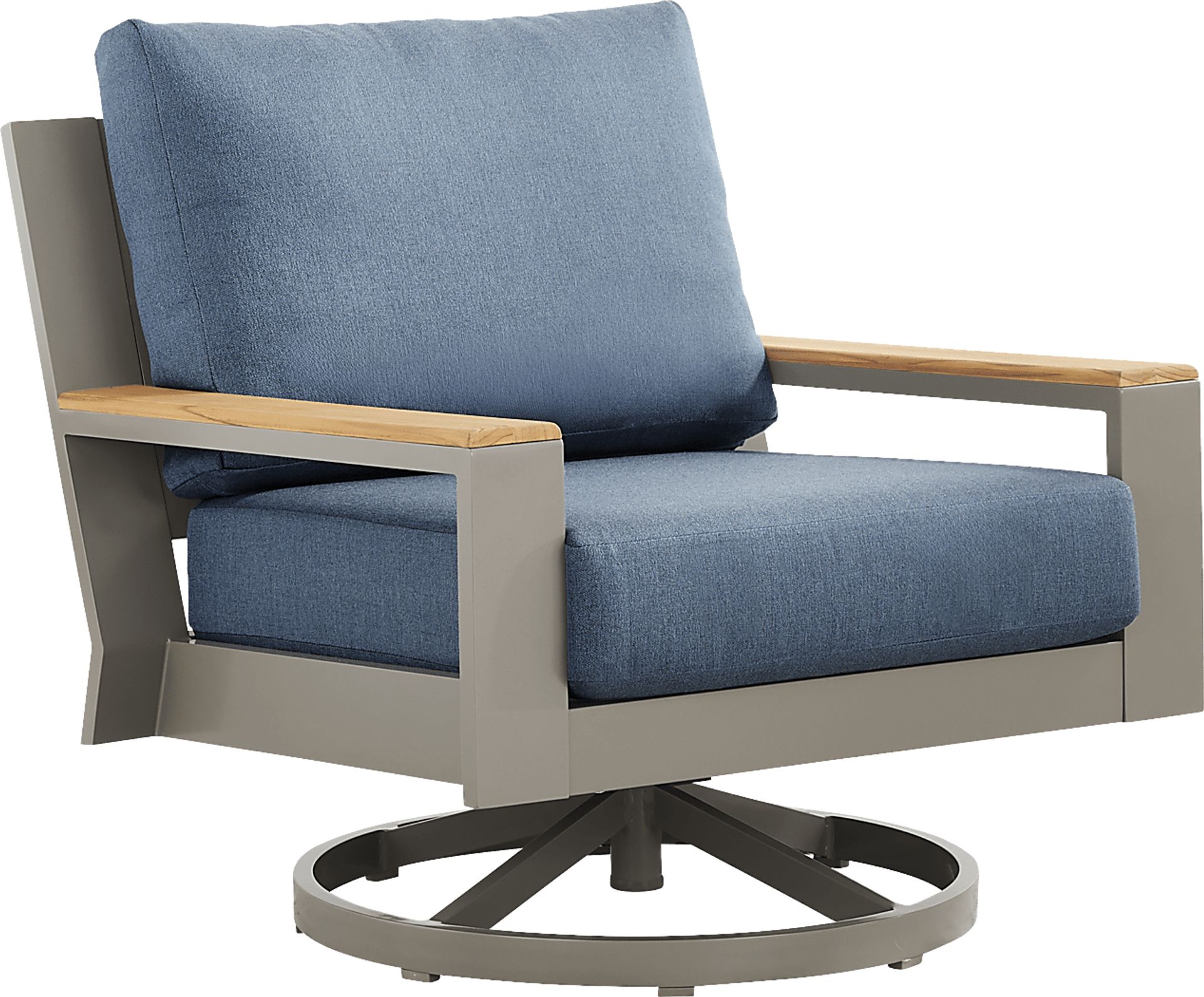 Solana Taupe Outdoor Swivel Rocker Club Chair with Blueberry Cushions - Image 1