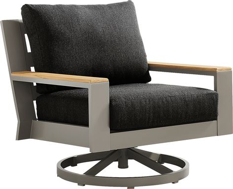 Solana Taupe Outdoor Swivel Rocker Club Chair with Charcoal Cushions
