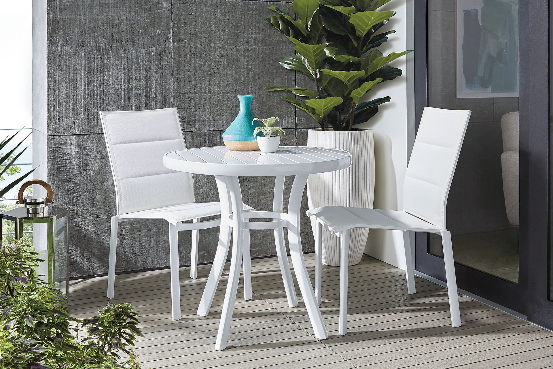 Solana White 3 Pc Outdoor Dining Set - Image 1