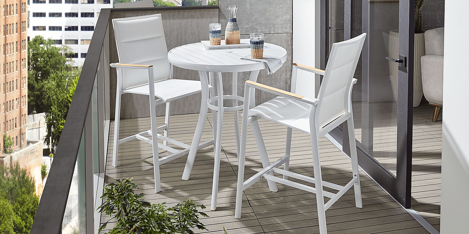 Solana White 3 Pc Outdoor Balcony Dining Set - Image 1