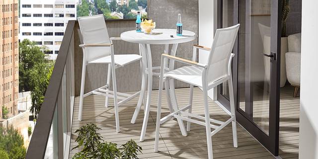 Solana White 3 Pc Outdoor Bar Height Dining Set - Thumbnail - Image 1