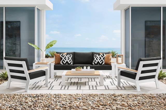 Solana White 3 Pc Outdoor Seating Set with Charcoal Cushions - Thumbnail - Image 1