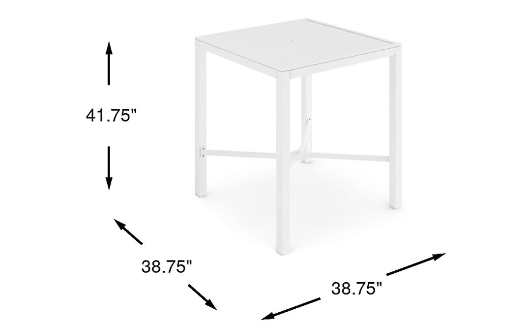 Solana White 38 in. Square Bar Height Outdoor Dining Table