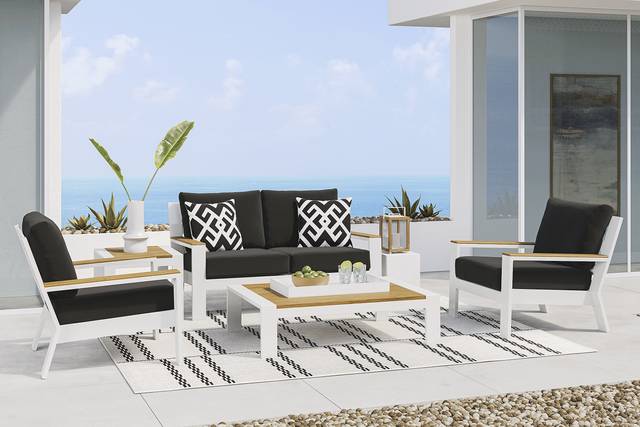 Solana White 4 Pc Outdoor Loveseat Seating Set With Charcoal Cushions - Thumbnail - Image 1
