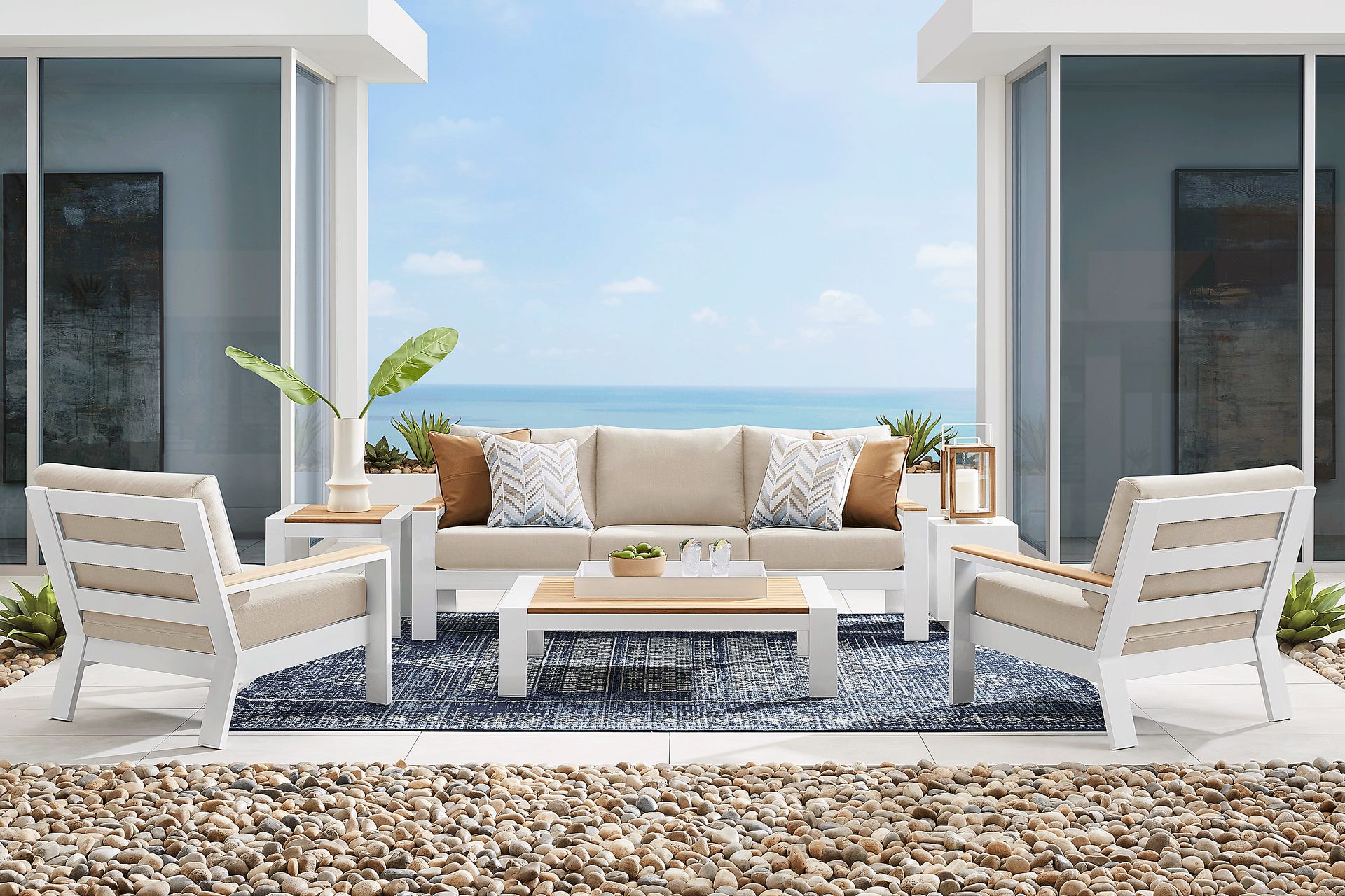 Solana White Outdoor Sofa with Bisque Cushions - Image 2