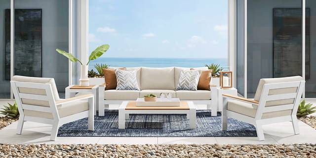 Solana White Outdoor Club Chair with Bisque Cushions - Thumbnail - Image 2