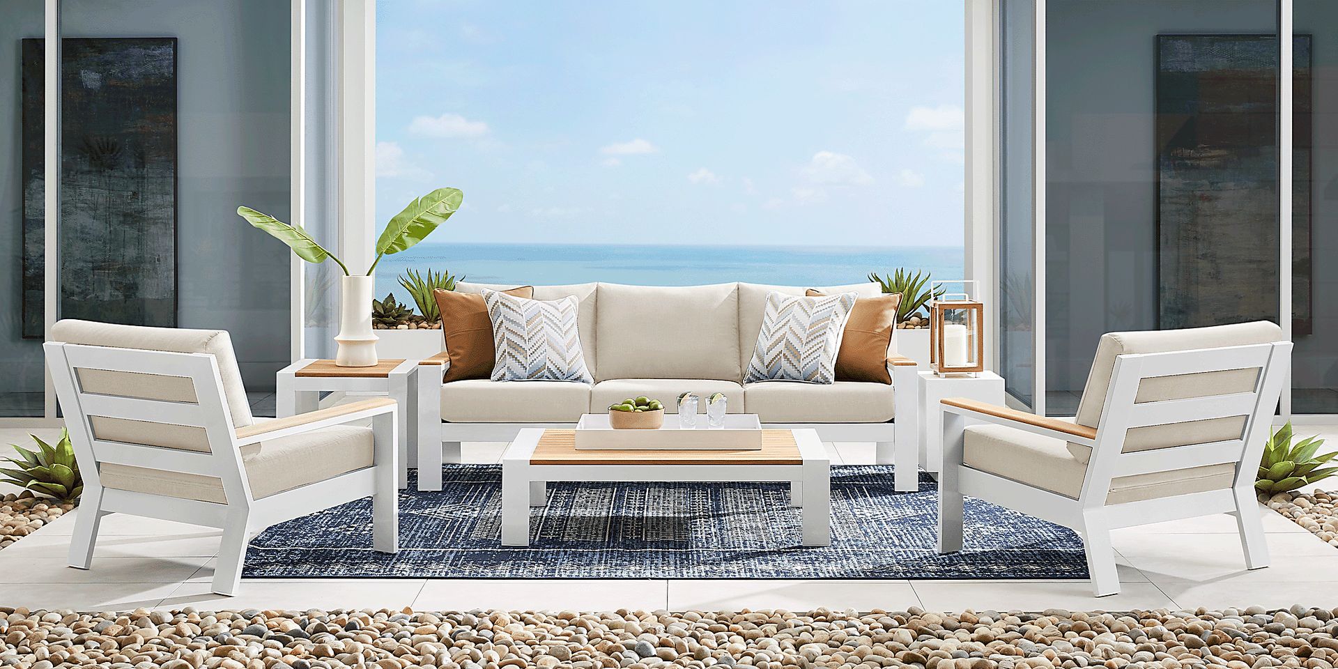 Solana White Outdoor Club Chair with Bisque Cushions - Image 2
