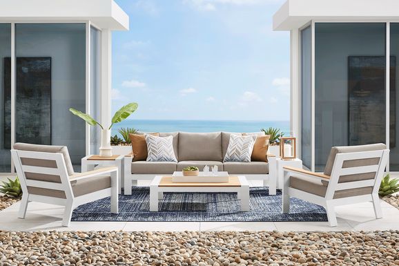 Solana White 4 Pc Outdoor Sofa Seating Set With Mushroom Cushions