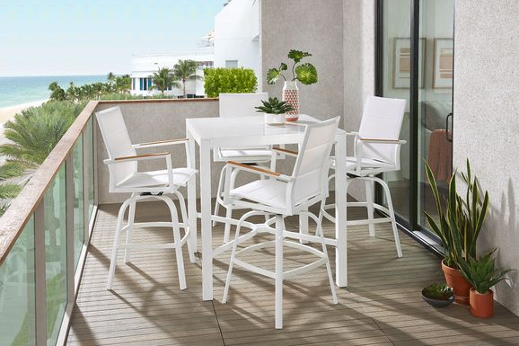 Solana White 5 Pc Outdoor Bar Height Dining Set with Swivel Barstools