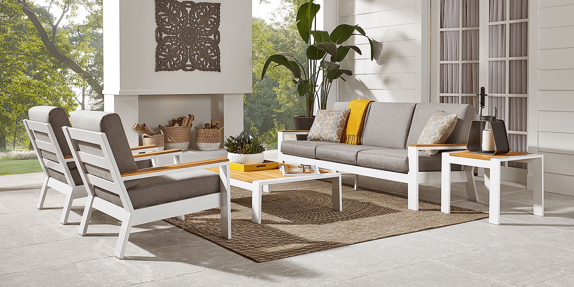Solana White 6 Pc Outdoor Seating Set with Gray Cushions - Image 2