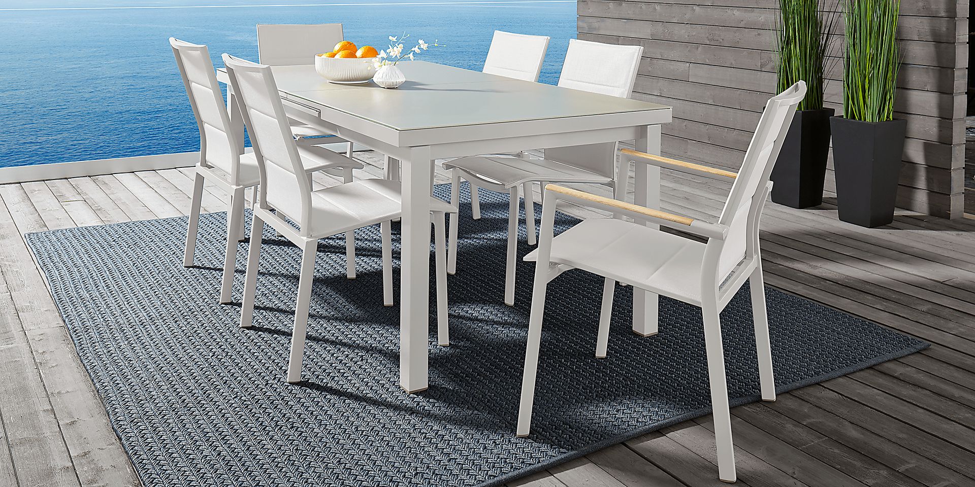 Solana White 7 Pc 71-94 in. Rectangle Outdoor Dining Set - Image 1