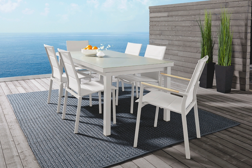 Solana White 7 Pc 70 in. Rectangle Outdoor Dining Set