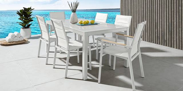 Solana White 7 Pc 70 in. Rectangle Outdoor Dining Set - Thumbnail - Image 2