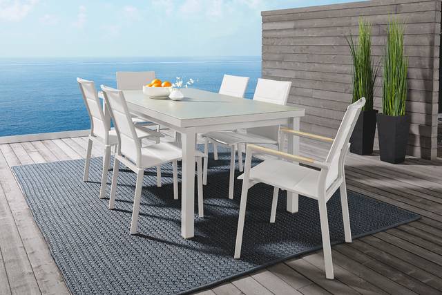 Solana White 7 Pc 70 in. Rectangle Outdoor Dining Set - Thumbnail - Image 1