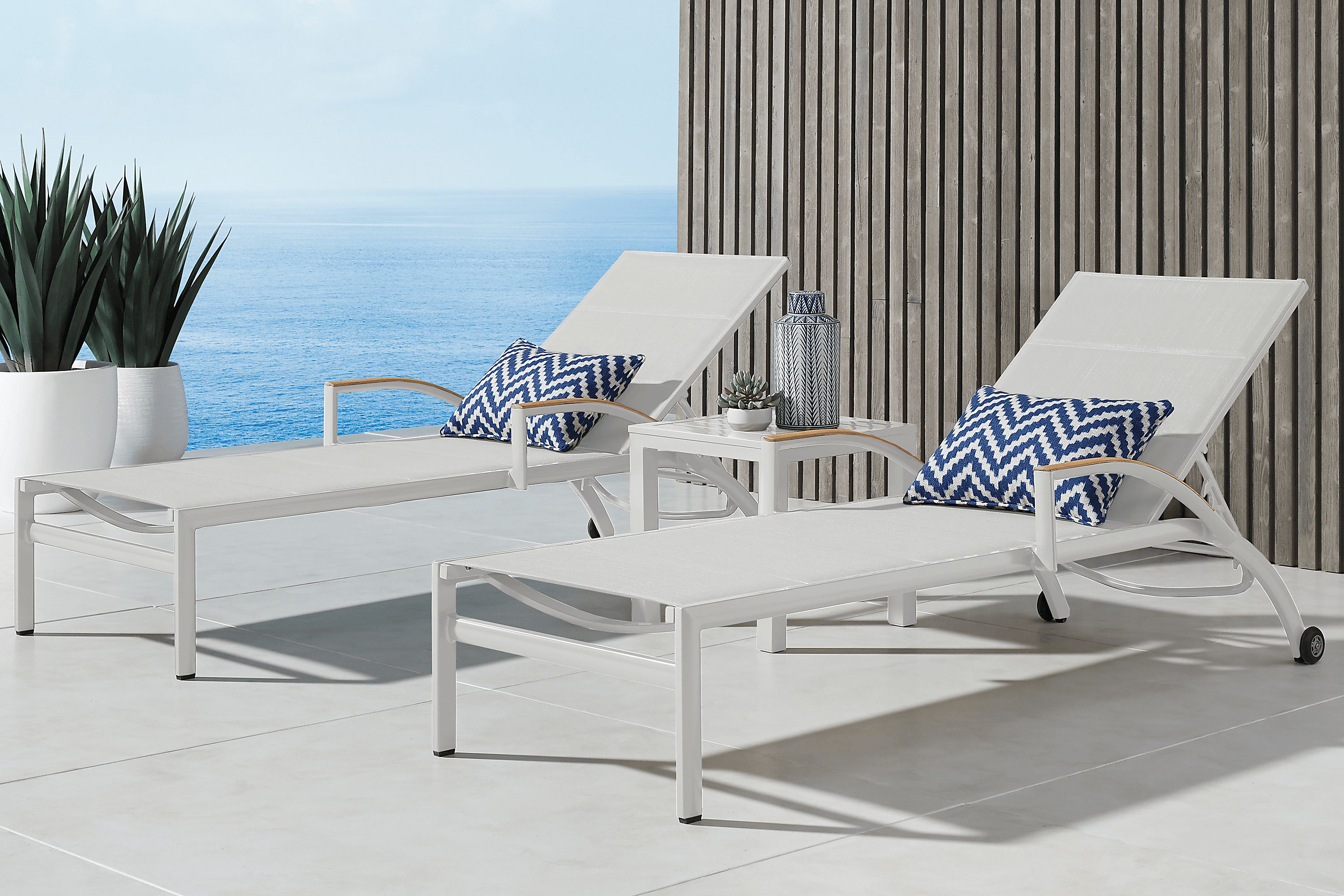 Solana White Outdoor Chaises, Set of 2