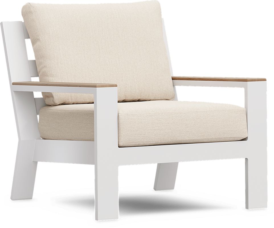 Solana White Outdoor Club Chair with Bisque Cushions