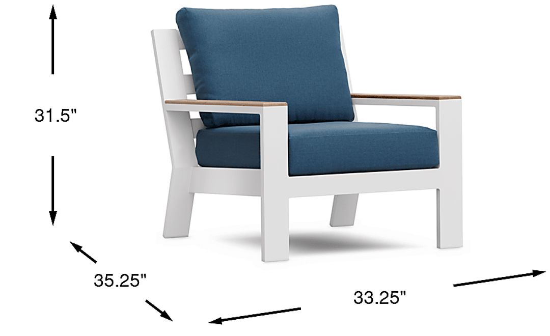 Solana White Outdoor Club Chair with Blueberry Cushions