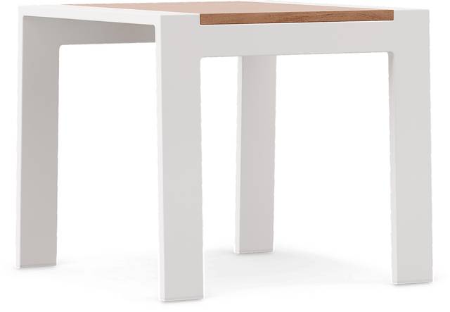Solana White Outdoor End Table with Teak Top - Thumbnail - Image 1