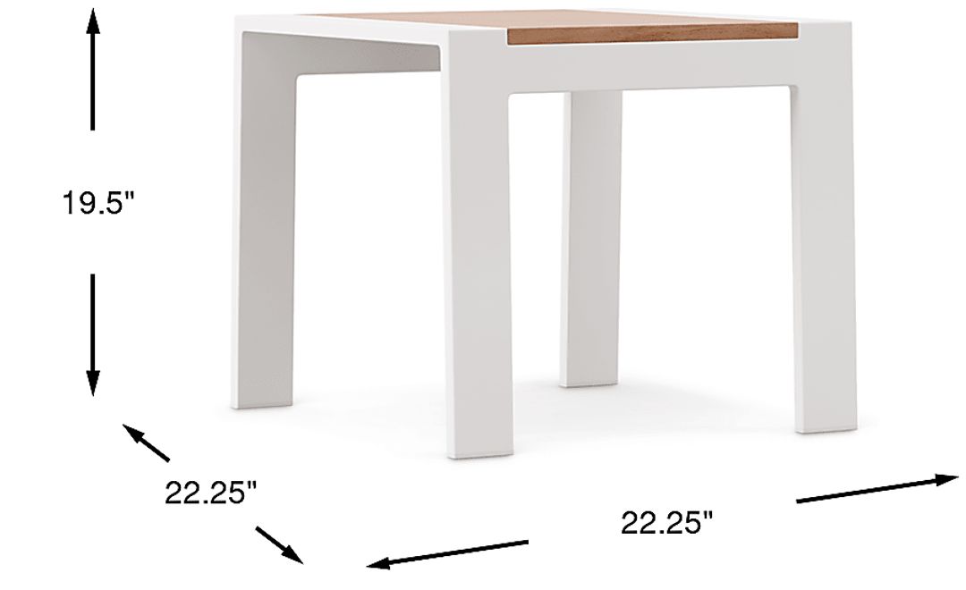 Solana White Outdoor End Table with Teak Top