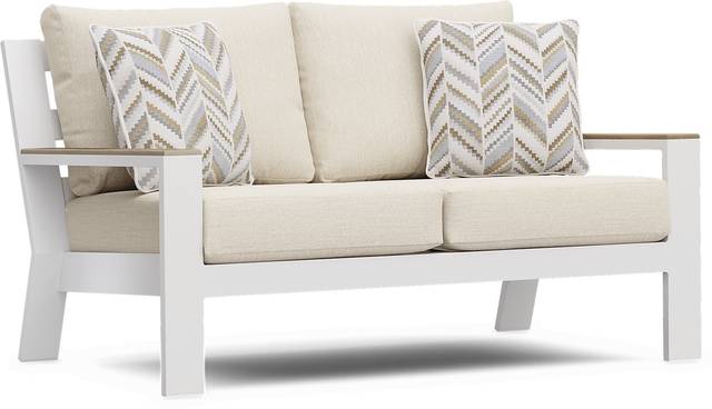 Solana White 4 Pc Outdoor Loveseat Seating Set With Bisque Cushions - Thumbnail - Image 3