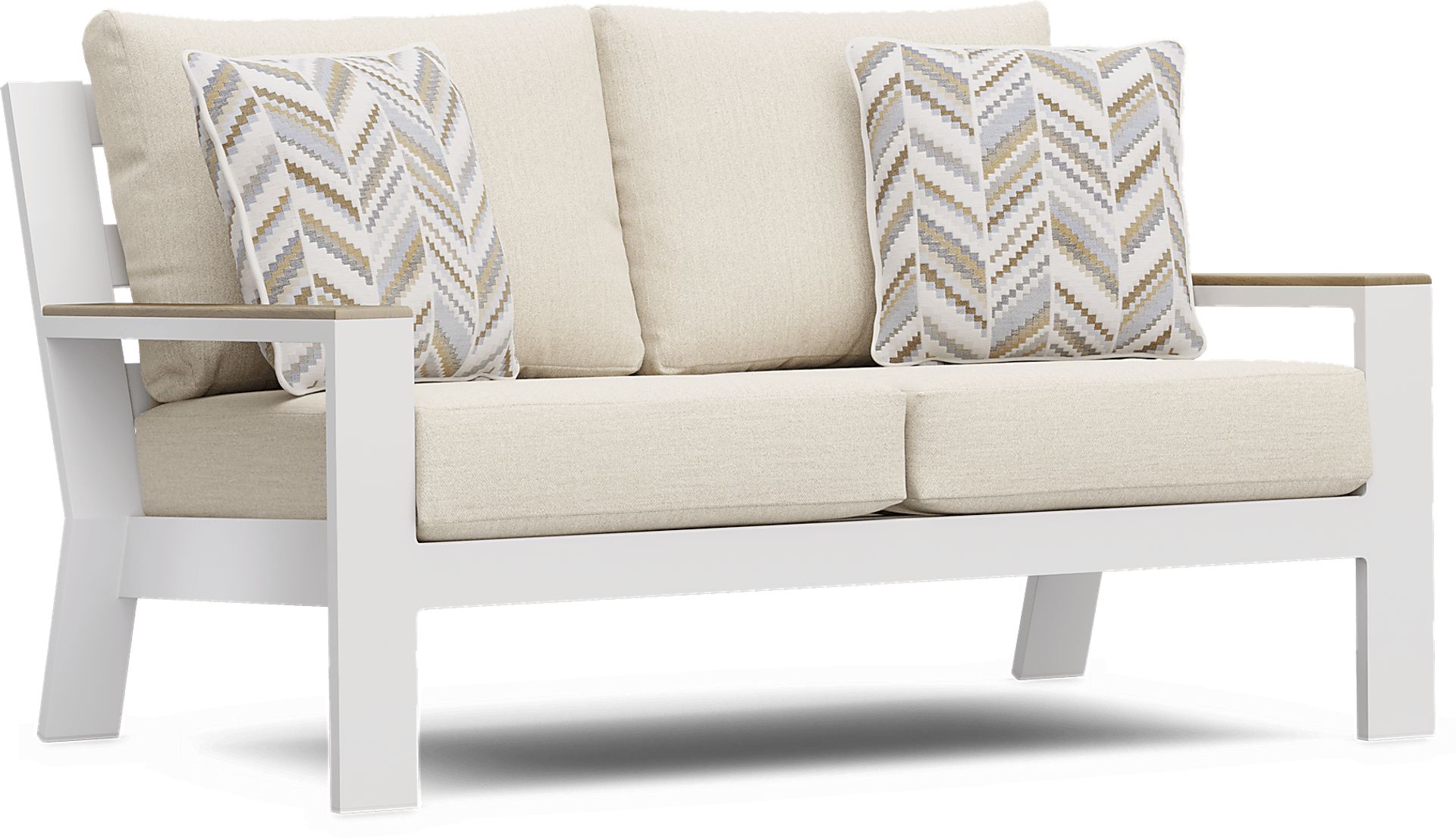 Solana White 4 Pc Outdoor Loveseat Seating Set With Bisque Cushions - Image 3