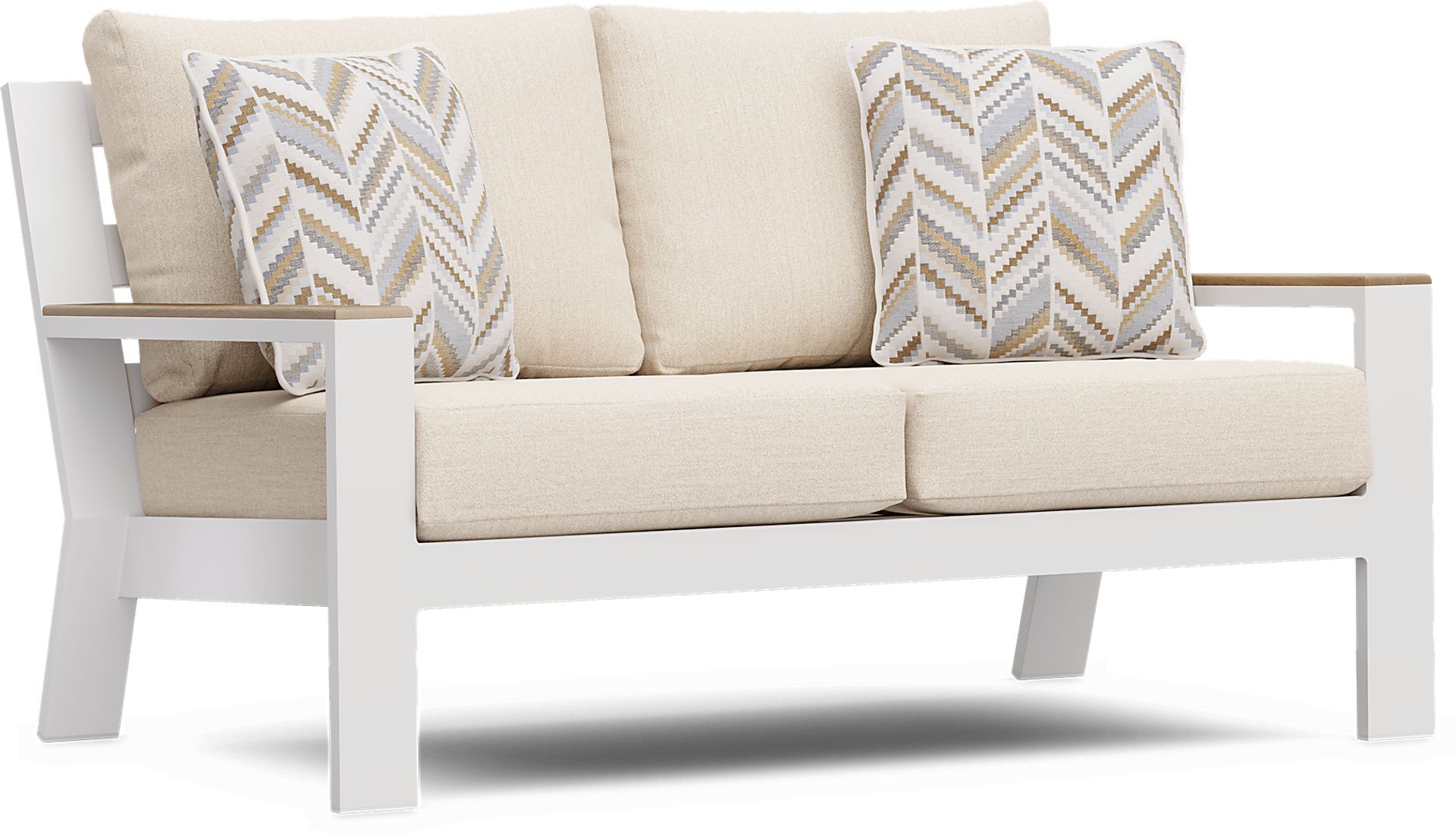 Solana White 4 Pc Outdoor Loveseat Seating Set With Bisque Cushions - Image 3