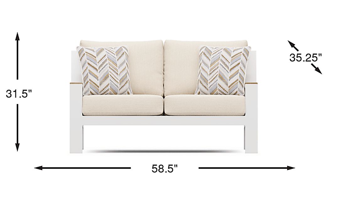 Solana White Outdoor Loveseat with Bisque Cushions