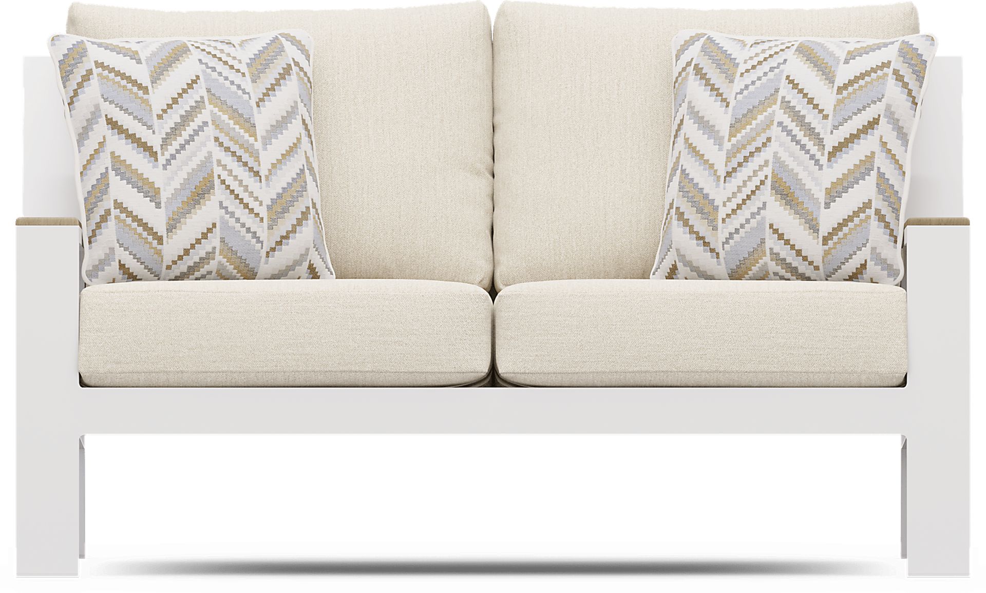 Solana White 4 Pc Outdoor Loveseat Seating Set With Bisque Cushions - Image 2