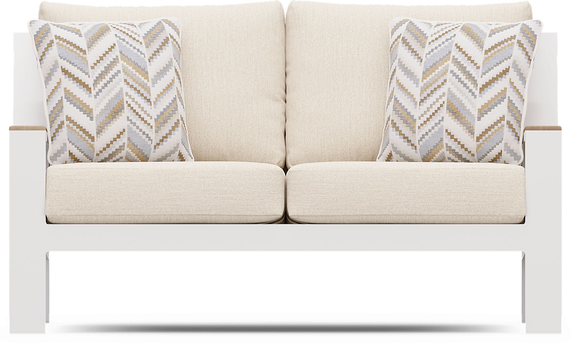 Solana White 4 Pc Outdoor Loveseat Seating Set With Bisque Cushions - Image 2