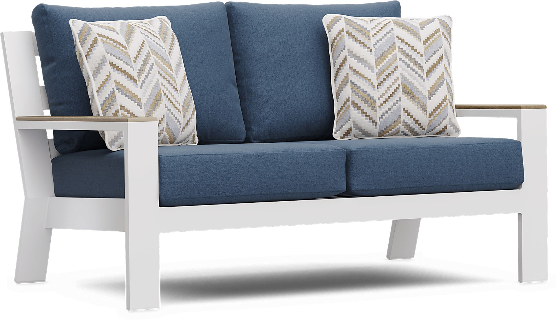 Solana White Outdoor Loveseat with Blueberry Cushions - Image 2