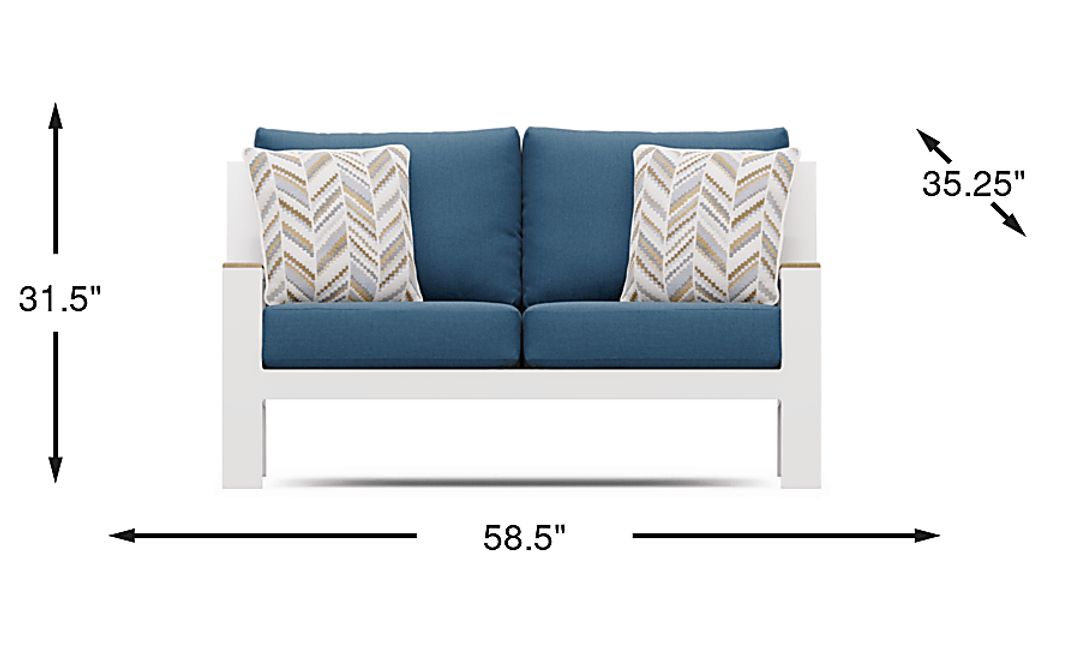 Solana White Outdoor Loveseat with Blueberry Cushions