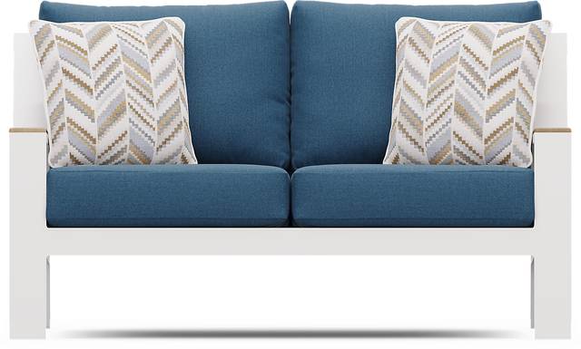 Solana White 4 Pc Outdoor Loveseat Seating Set With Blueberry Cushions - Thumbnail - Image 2