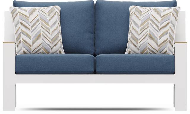 Solana White Outdoor Loveseat with Blueberry Cushions - Thumbnail - Image 1