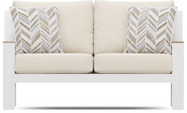Solana White Outdoor Loveseat with Buff Cushions - Thumbnail - Image 1