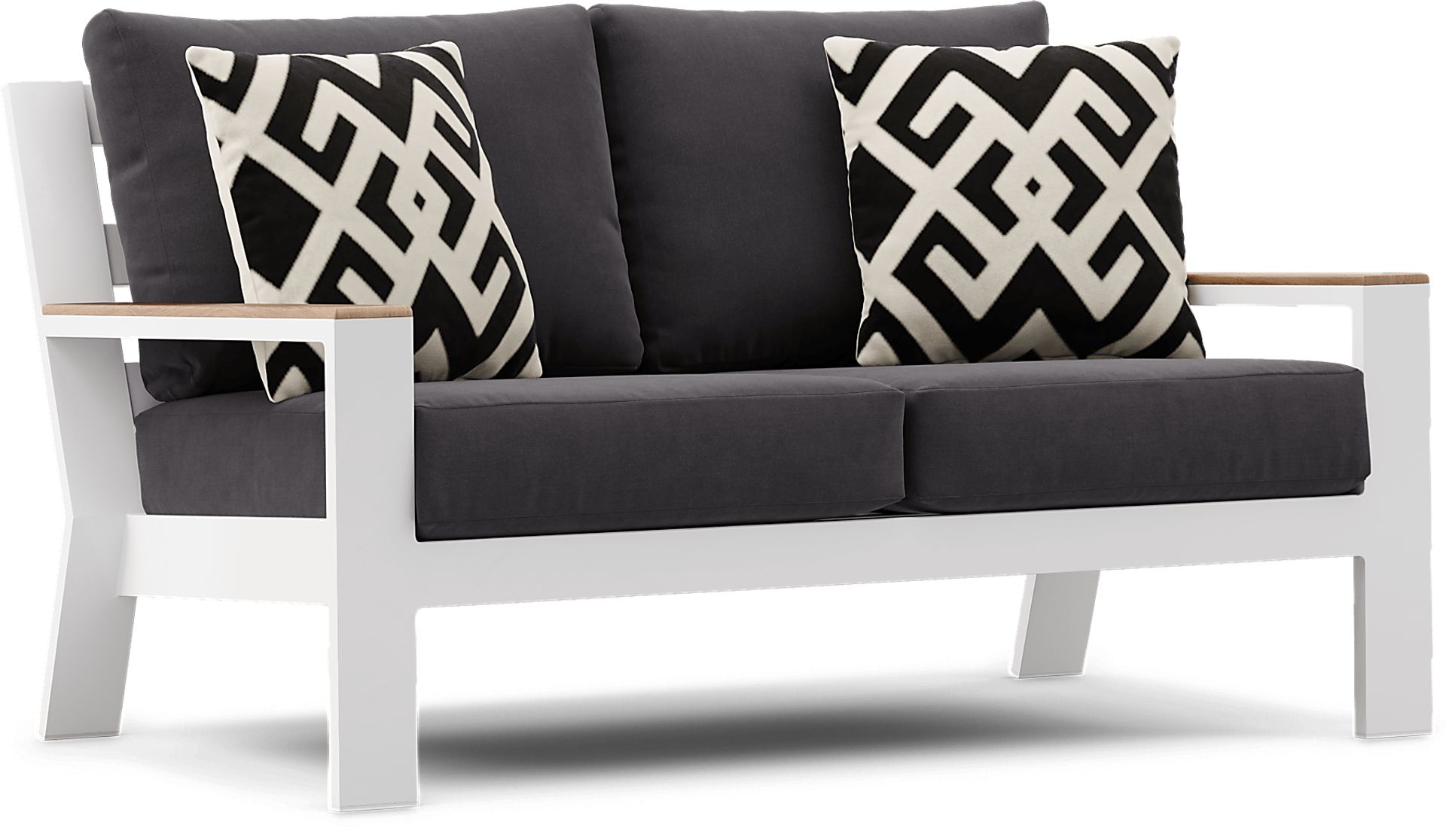 Solana White Outdoor Loveseat with Charcoal Cushions - Image 2