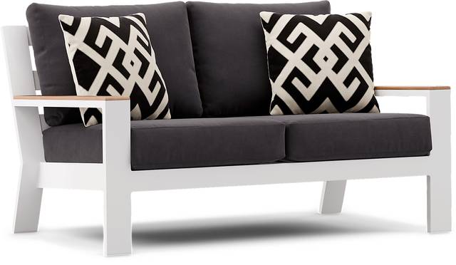Solana White Outdoor Loveseat with Charcoal Cushions - Thumbnail - Image 2