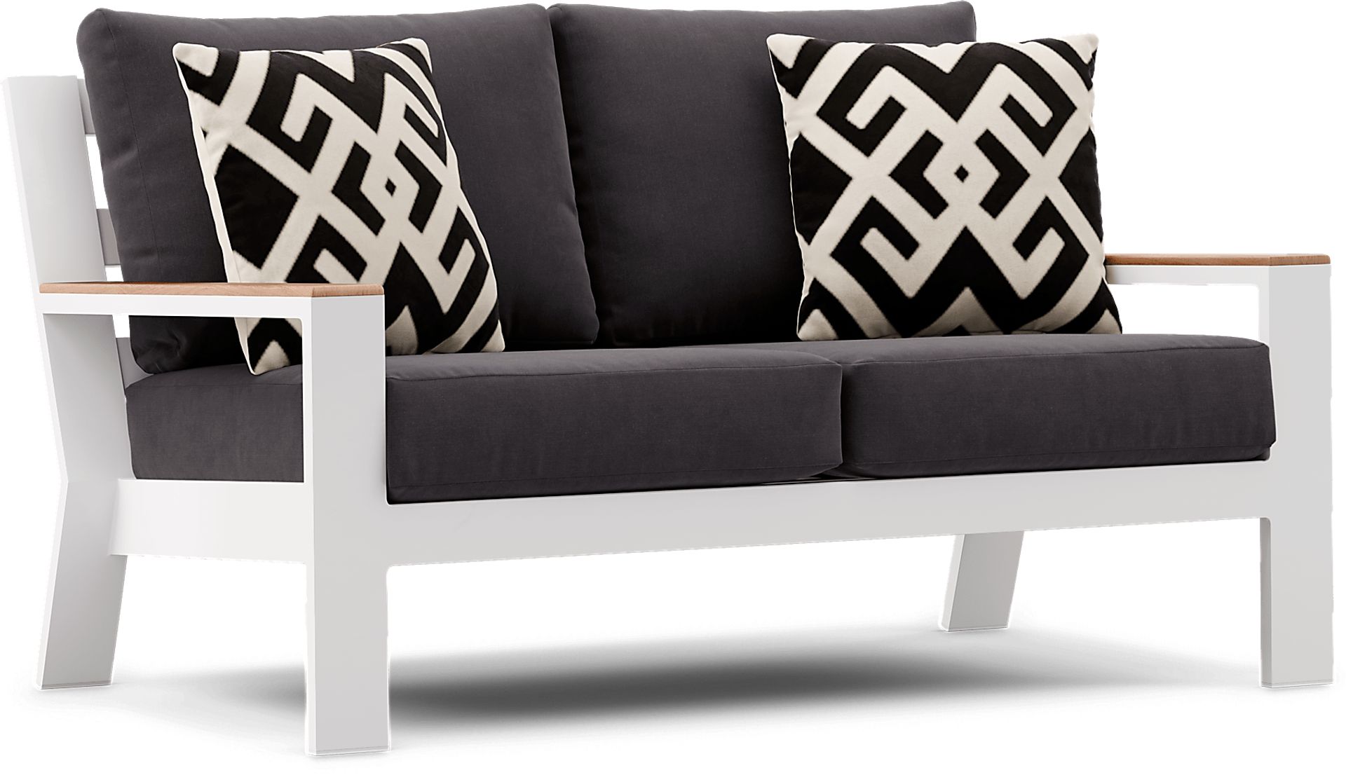 Solana White Outdoor Loveseat with Charcoal Cushions - Image 2