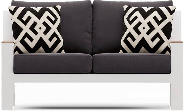 Solana White Outdoor Loveseat with Charcoal Cushions - Thumbnail - Image 1
