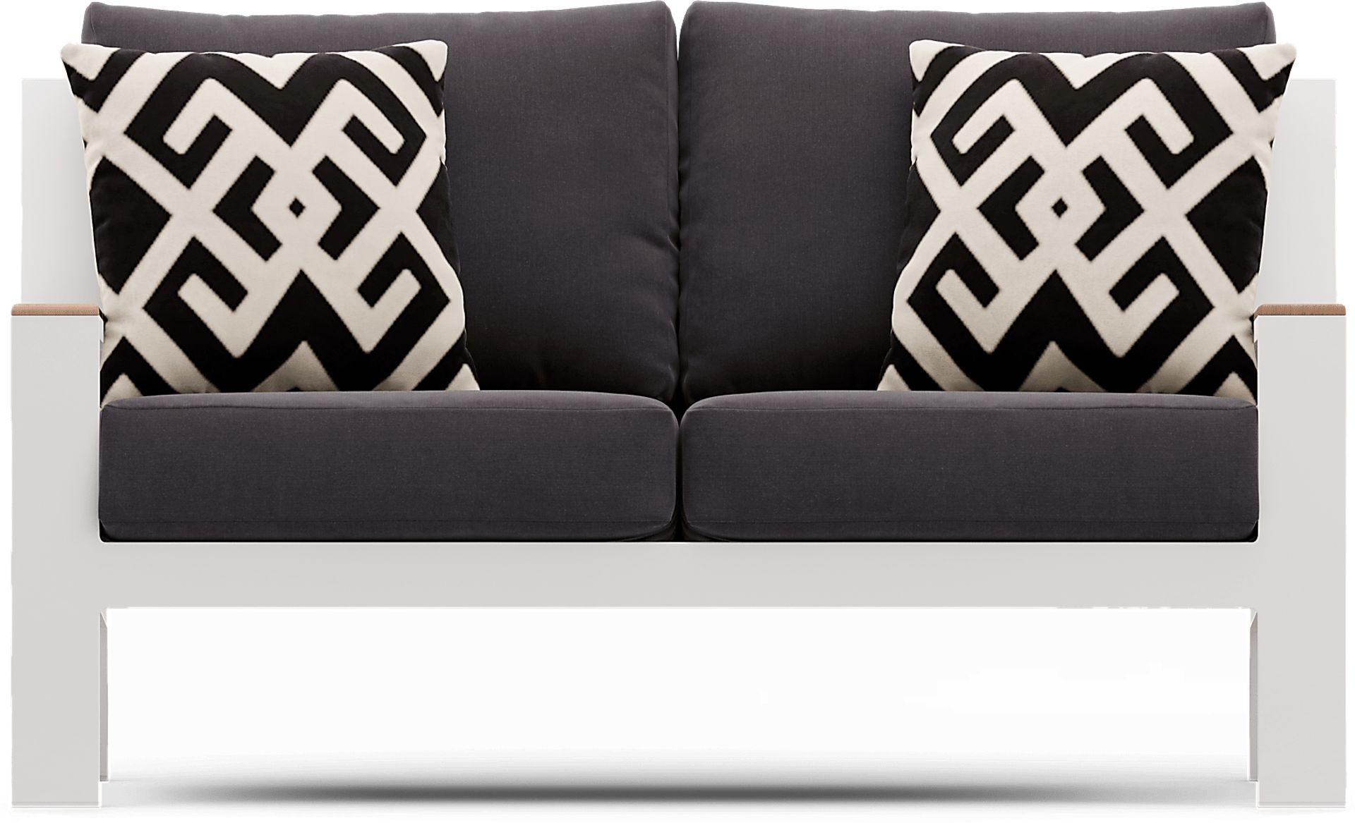 Solana White Outdoor Loveseat with Charcoal Cushions - Image 1